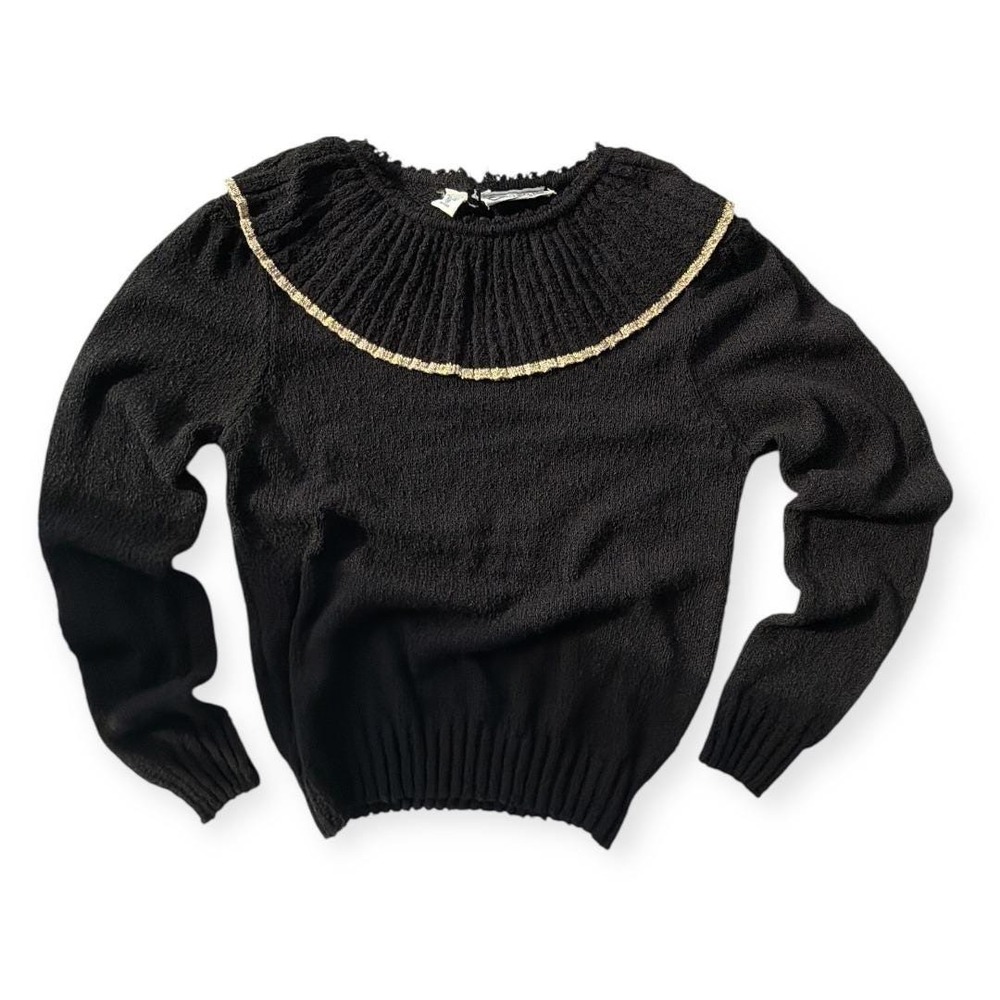 VTG 80s Women's Sweater Gold Trim Portrait Collar Size M 80s Whimsigoth Academia